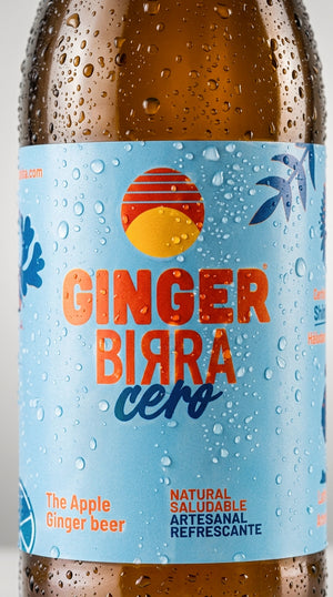 Acercamiento de la etiqueta de Ginger Birra Cero