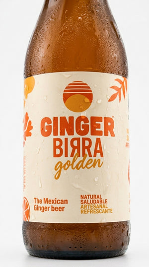 Acercamiento de la etiqueta de Ginger Birra Golden